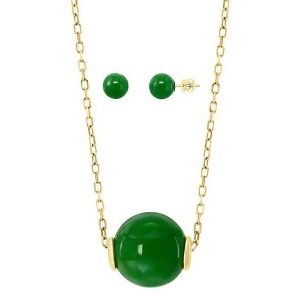 Green Jade 14kt Yellow Gold Necklace & Earring Set